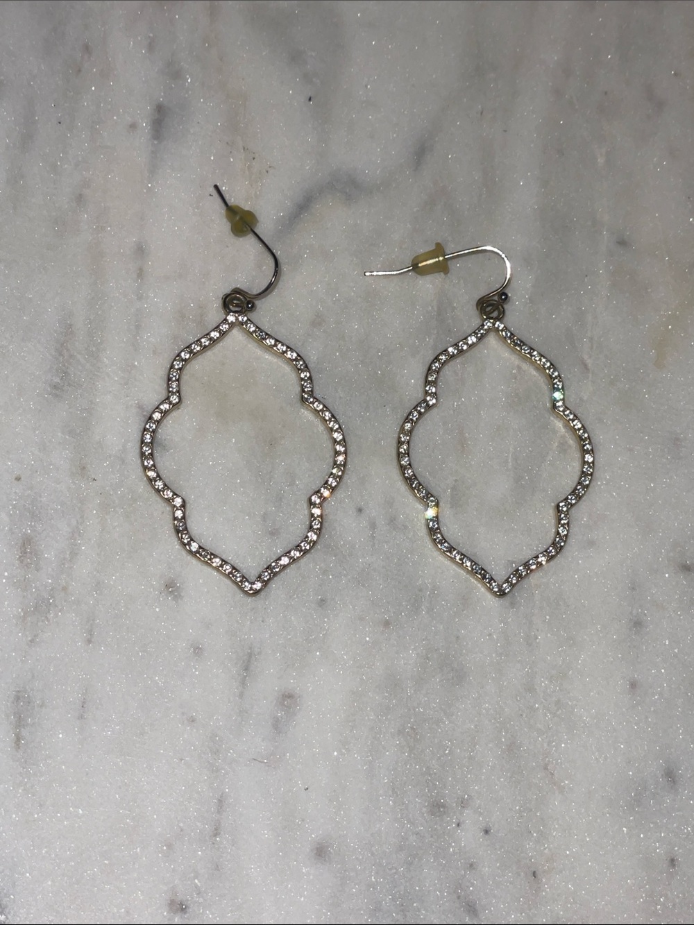 Rhinestone Openwork Drop Earrings - Silver Tone